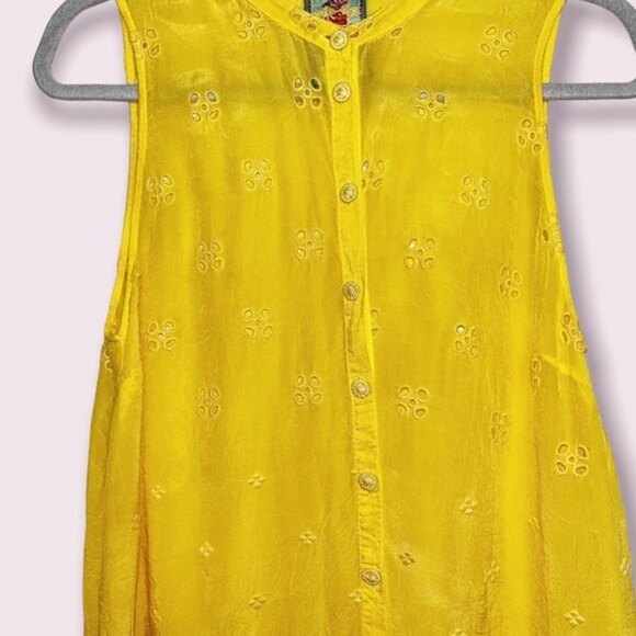 Johnny Was Darla Embroidered Sleeveless Long Button Front Tunic Yellow Small - Picture 7 of 12